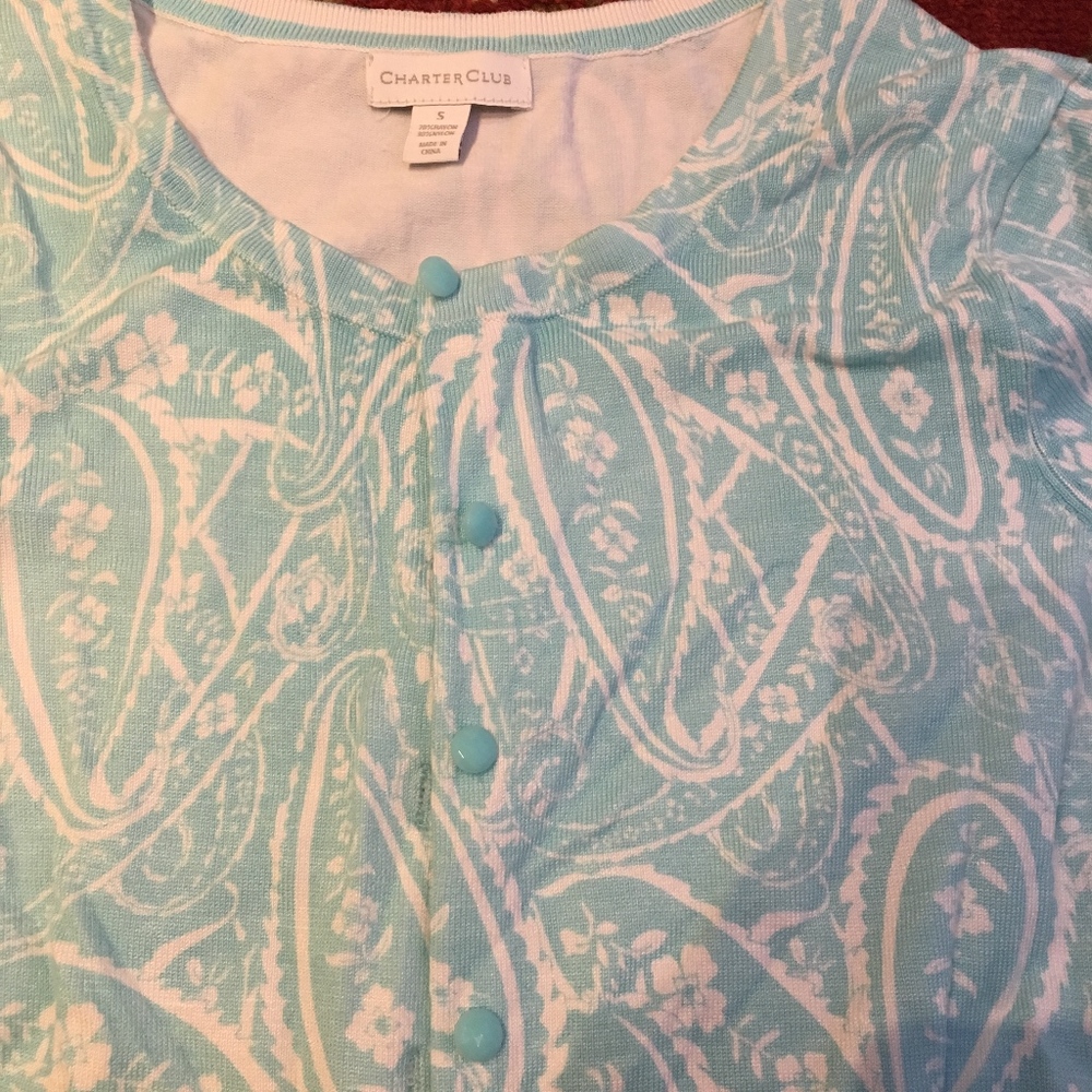 Blue/White Patterned Button Down Cardigan - image 2